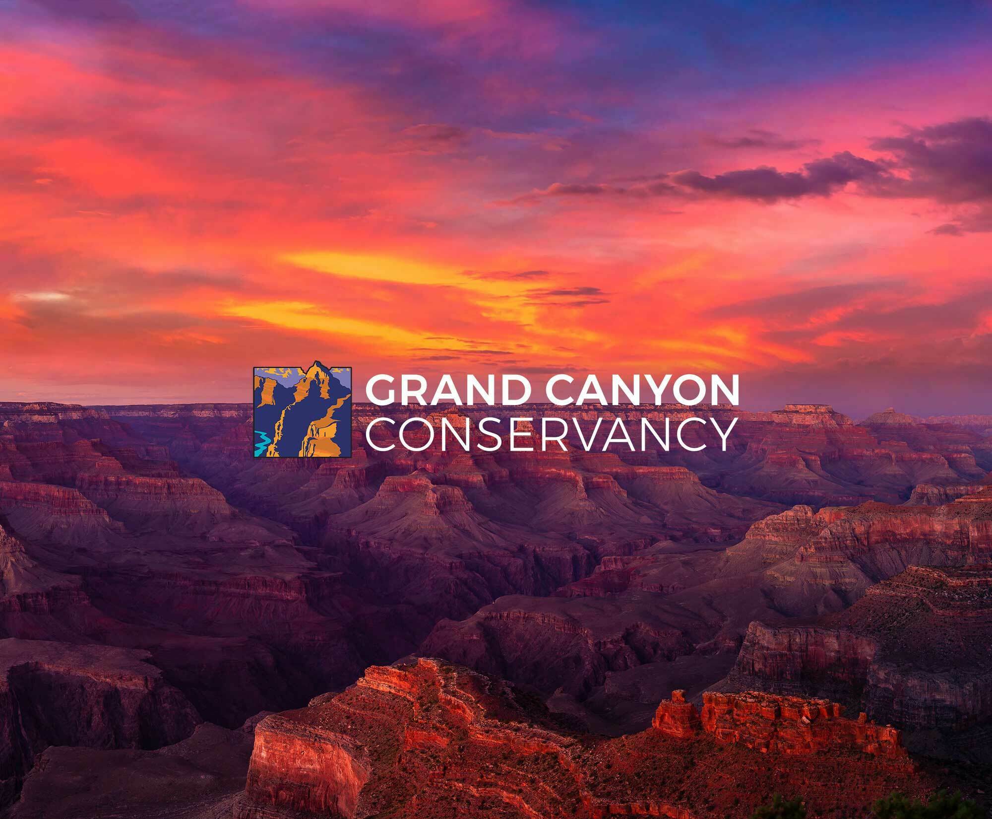 Grand Canyon Conservancy Logo with Grand Canyon Scenic Imagery